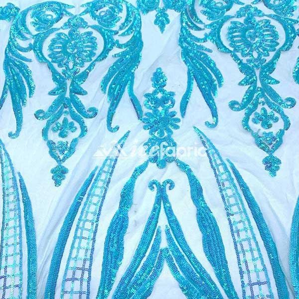 Aqua, Turquoise Geometric Sequin Fabric _ Embroidered 4 Way Stretch MeshICE FABRICSICE FABRICSBy The Yard (58" Wide)Aqua, Turquoise Geometric Sequin Fabric _ Embroidered 4 Way Stretch Mesh ICE FABRICS