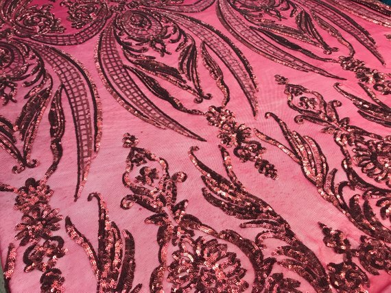 Arabic Designed Burgundy Embroidered 4 Way Stretch Sequin Fabric Sold By The YardICE FABRICSICE FABRICSBy The Yard (58" Wide)Arabic Designed Burgundy Embroidered 4 Way Stretch Sequin Fabric Sold By The Yard ICE FABRICS