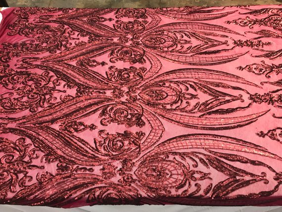 Arabic Designed Burgundy Embroidered 4 Way Stretch Sequin Fabric Sold By The YardICE FABRICSICE FABRICSBy The Yard (58" Wide)Arabic Designed Burgundy Embroidered 4 Way Stretch Sequin Fabric Sold By The Yard ICE FABRICS