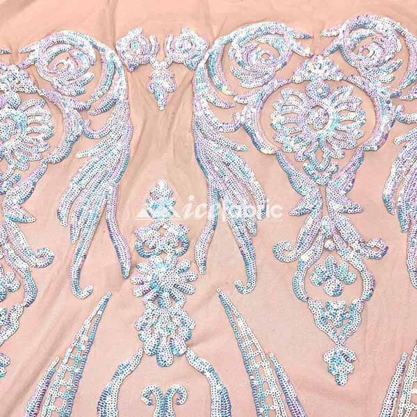 Baby Blue on Nude Geometric Sequin Fabric _ Embroidered 4 Way Stretch MeshICE FABRICSICE FABRICSBy The Yard (58" Wide)Baby Blue on Nude Geometric Sequin Fabric _ Embroidered 4 Way Stretch Mesh ICE FABRICS