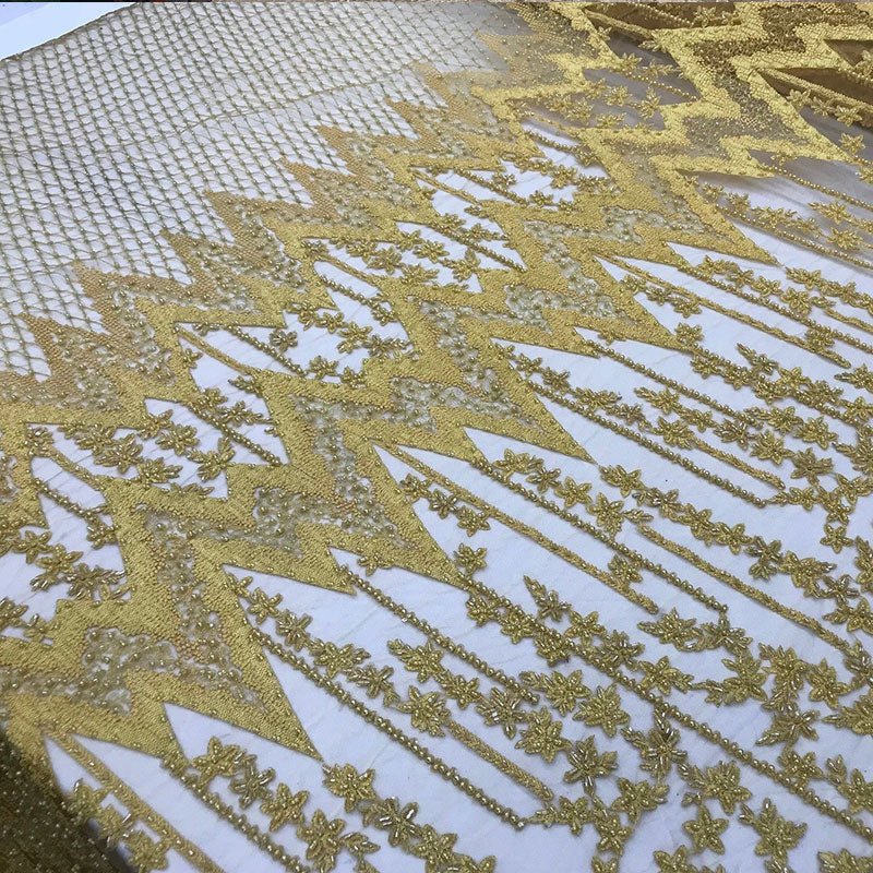 Beaded Embroidered Geometric Handmade Lace Fabric By The YardICE FABRICSICE FABRICSYellowBeaded Embroidered Geometric Handmade Lace Fabric By The Yard ICE FABRICS Yellow
