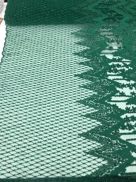 Beaded Embroidered Geometric Handmade Lace Fabric By The YardICE FABRICSICE FABRICSHunter GreenBeaded Embroidered Geometric Handmade Lace Fabric By The Yard ICE FABRICS Hunter Green