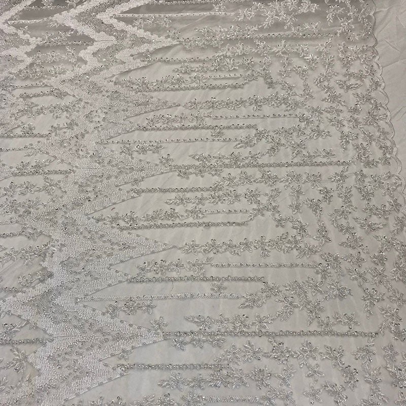 Beaded Embroidered Geometric Handmade Lace Fabric By The YardICE FABRICSICE FABRICSIvoryBeaded Embroidered Geometric Handmade Lace Fabric By The Yard ICE FABRICS Ivory