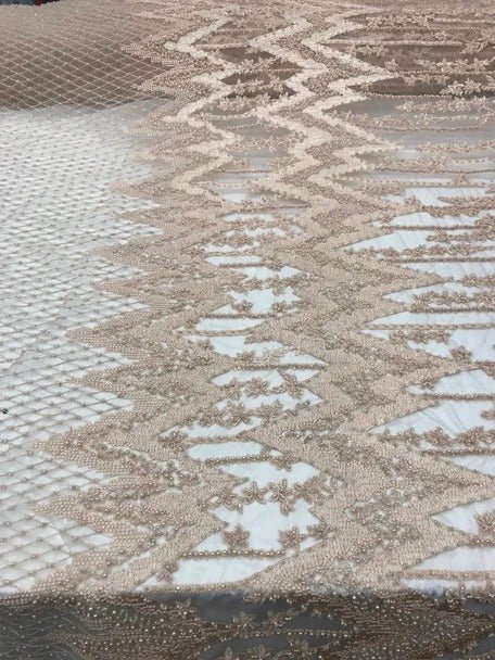 Beaded Embroidered Geometric Handmade Lace Fabric By The YardICE FABRICSICE FABRICSPeachBeaded Embroidered Geometric Handmade Lace Fabric By The Yard ICE FABRICS Peach