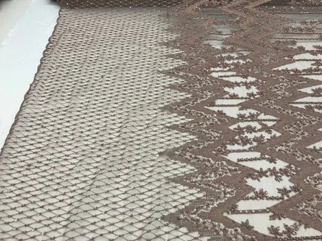 Beaded Embroidered Geometric Handmade Lace Fabric By The YardICE FABRICSICE FABRICSWhiteBeaded Embroidered Geometric Handmade Lace Fabric By The Yard ICE FABRICS DK Rose