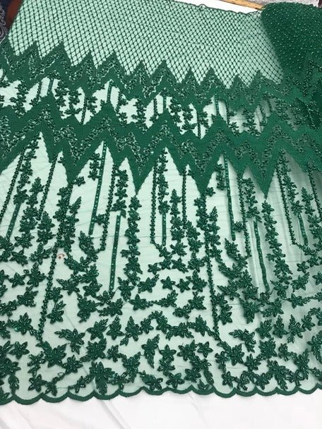 Beaded Embroidered Geometric Handmade Lace Fabric By The YardICE FABRICSICE FABRICSHunter GreenBeaded Embroidered Geometric Handmade Lace Fabric By The Yard ICE FABRICS Hunter Green