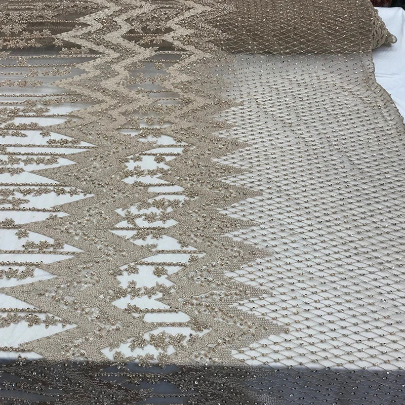 Beaded Embroidered Geometric Handmade Lace Fabric By The YardICE FABRICSICE FABRICSSkin/NudeBeaded Embroidered Geometric Handmade Lace Fabric By The Yard ICE FABRICS Skin/Nude