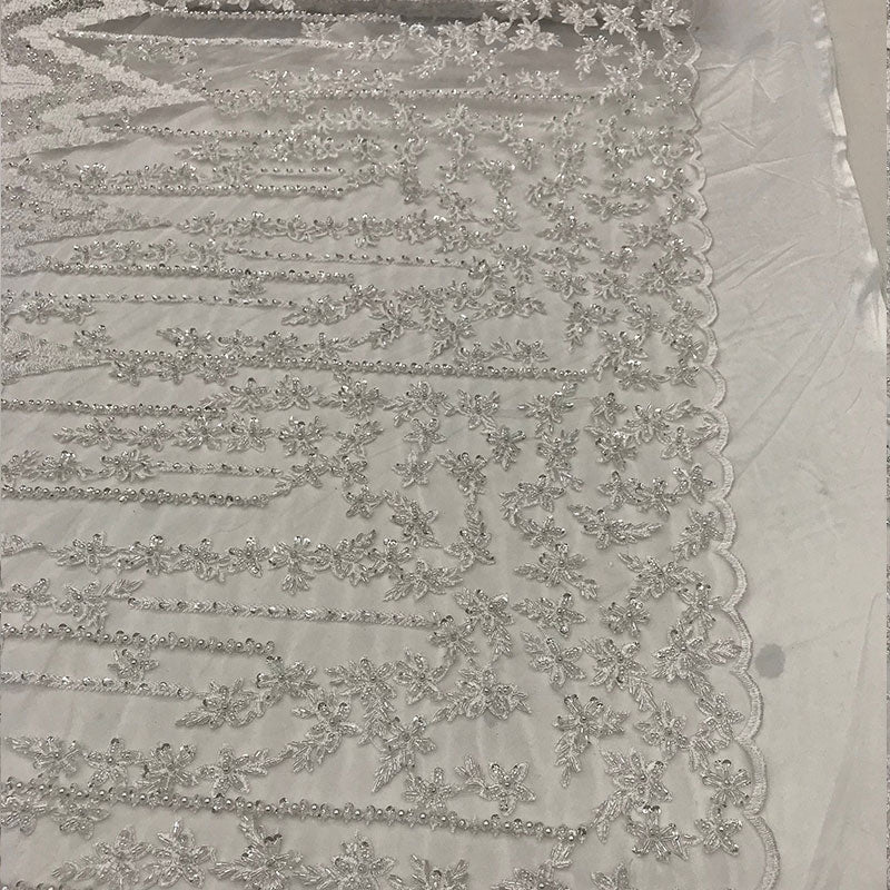 Beaded Embroidered Geometric Handmade Lace Fabric By The YardICE FABRICSICE FABRICSIvoryBeaded Embroidered Geometric Handmade Lace Fabric By The Yard ICE FABRICS Ivory