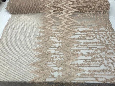 Beaded Embroidered Geometric Handmade Lace Fabric By The YardICE FABRICSICE FABRICSPeachBeaded Embroidered Geometric Handmade Lace Fabric By The Yard ICE FABRICS Peach