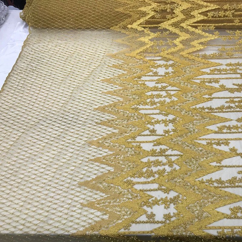 Beaded Embroidered Geometric Handmade Lace Fabric By The YardICE FABRICSICE FABRICSYellowBeaded Embroidered Geometric Handmade Lace Fabric By The Yard ICE FABRICS Yellow