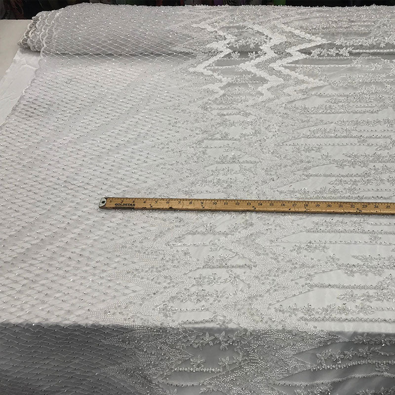 Beaded Embroidered Geometric Handmade Lace Fabric By The YardICE FABRICSICE FABRICSIvoryBeaded Embroidered Geometric Handmade Lace Fabric By The Yard ICE FABRICS Ivory
