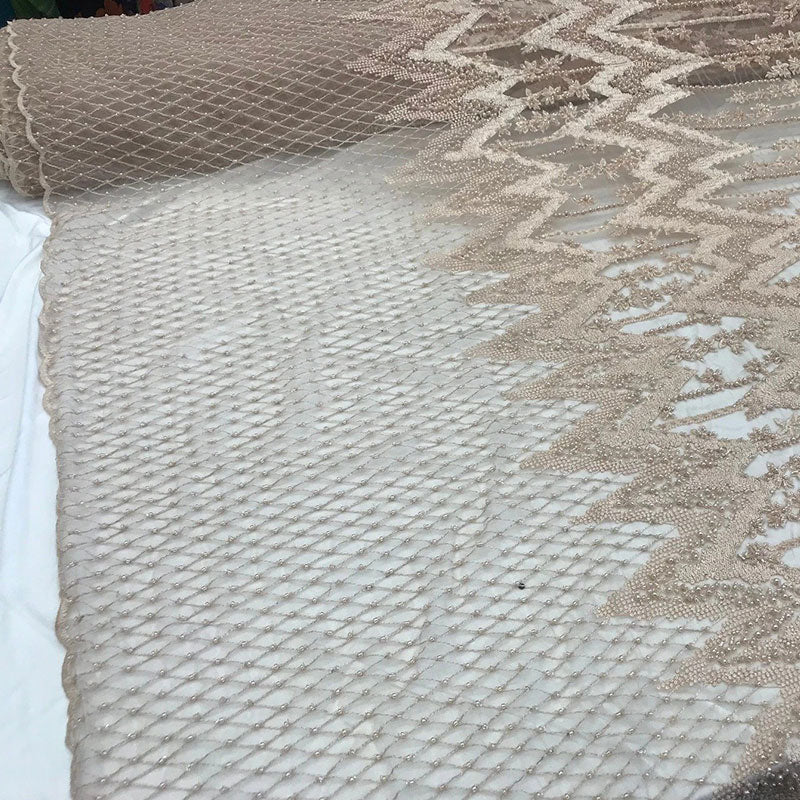 Beaded Embroidered Geometric Handmade Lace Fabric By The YardICE FABRICSICE FABRICSPeachBeaded Embroidered Geometric Handmade Lace Fabric By The Yard ICE FABRICS Peach