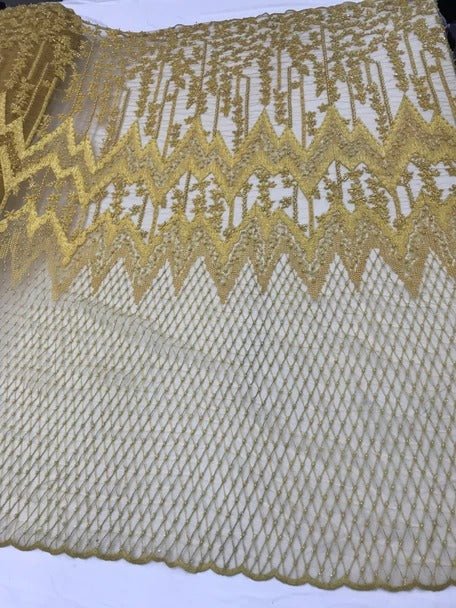 Beaded Embroidered Geometric Handmade Lace Fabric By The YardICE FABRICSICE FABRICSYellowBeaded Embroidered Geometric Handmade Lace Fabric By The Yard ICE FABRICS Yellow
