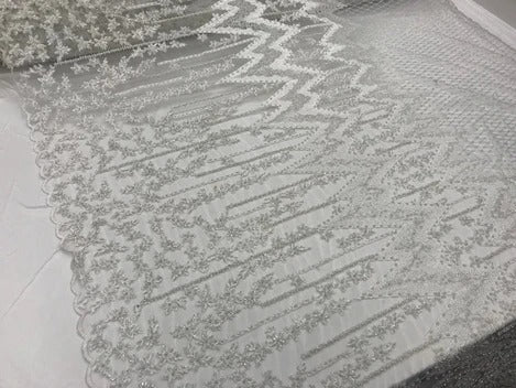 Beaded Embroidered Geometric Handmade Lace Fabric By The YardICE FABRICSICE FABRICSIvoryBeaded Embroidered Geometric Handmade Lace Fabric By The Yard ICE FABRICS Ivory