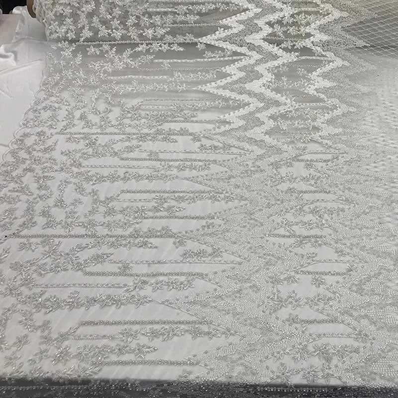 Beaded Embroidered Geometric Handmade Lace Fabric By The YardICE FABRICSICE FABRICSIvoryBeaded Embroidered Geometric Handmade Lace Fabric By The Yard ICE FABRICS Ivory