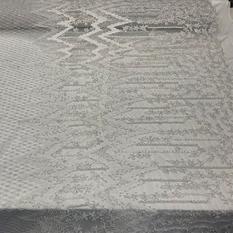 Beaded Embroidered Geometric Handmade Lace Fabric By The YardICE FABRICSICE FABRICSWhiteBeaded Embroidered Geometric Handmade Lace Fabric By The Yard ICE FABRICS White