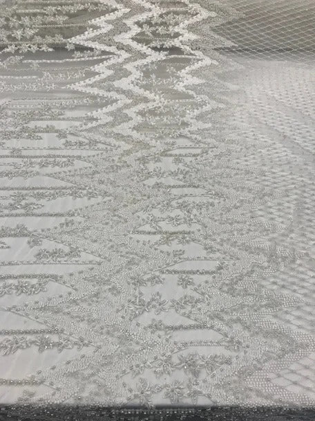 Beaded Embroidered Geometric Handmade Lace Fabric By The YardICE FABRICSICE FABRICSIvoryBeaded Embroidered Geometric Handmade Lace Fabric By The Yard ICE FABRICS Ivory
