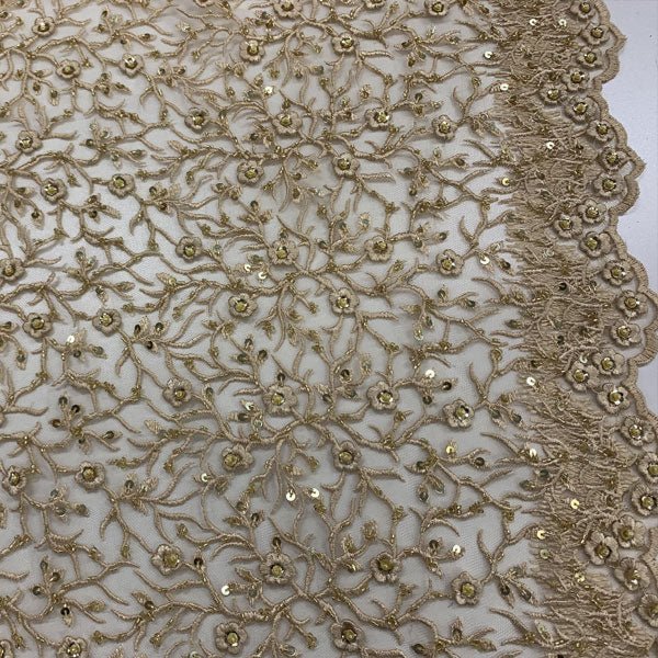 Beaded Gold Luxury Flower Embroidery on Lace Floral FabricICEFABRICICE FABRICSBeaded Gold Luxury Flower Embroidery on Lace Floral Fabric ICEFABRIC