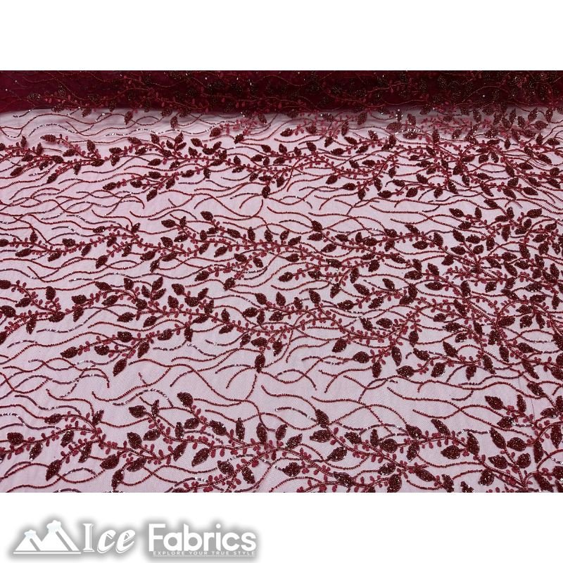 Beautiful Embroidery Floral Lace Sequin Beaded FabricICE FABRICSICE FABRICSBurgundyBy The Yard (58 inches Wide)Beautiful Embroidery Floral Lace Sequin Beaded Fabric ICE FABRICS Burgundy