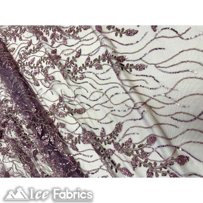 Beautiful Embroidery Floral Lace Sequin Beaded FabricICE FABRICSICE FABRICSDark LavenderBy The Yard (58 inches Wide)Beautiful Embroidery Floral Lace Sequin Beaded Fabric ICE FABRICS Dark Lavender