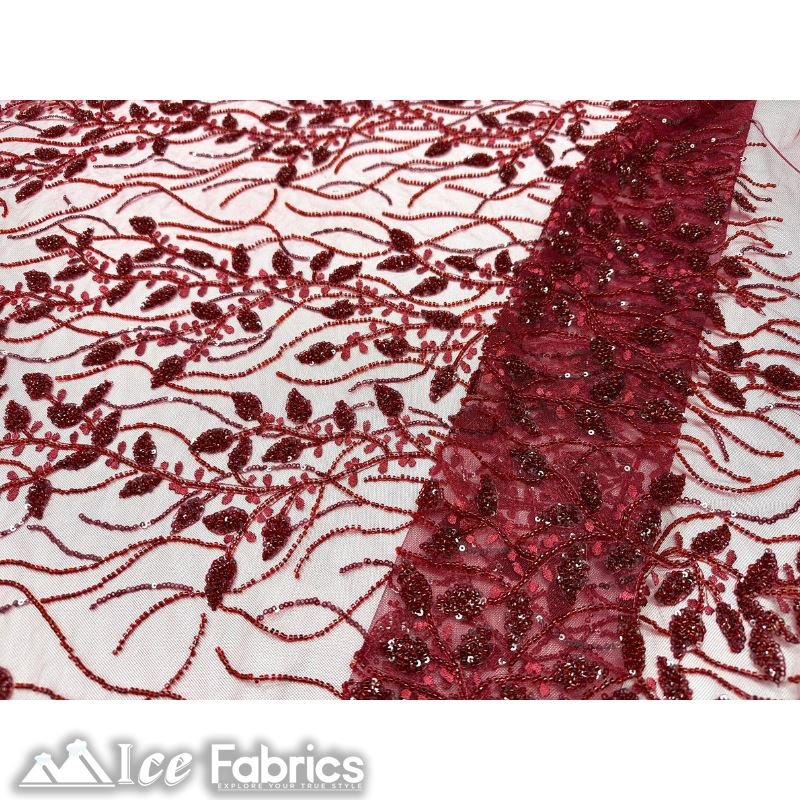 Beautiful Embroidery Floral Lace Sequin Beaded FabricICE FABRICSICE FABRICSBurgundyBy The Yard (58 inches Wide)Beautiful Embroidery Floral Lace Sequin Beaded Fabric ICE FABRICS Burgundy