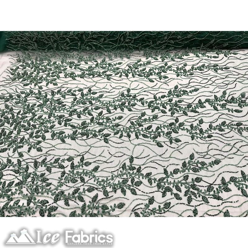 Beautiful Embroidery Floral Lace Sequin Beaded FabricICE FABRICSICE FABRICSHunter GreenBy The Yard (58 inches Wide)Beautiful Embroidery Floral Lace Sequin Beaded Fabric ICE FABRICS Hunter Green