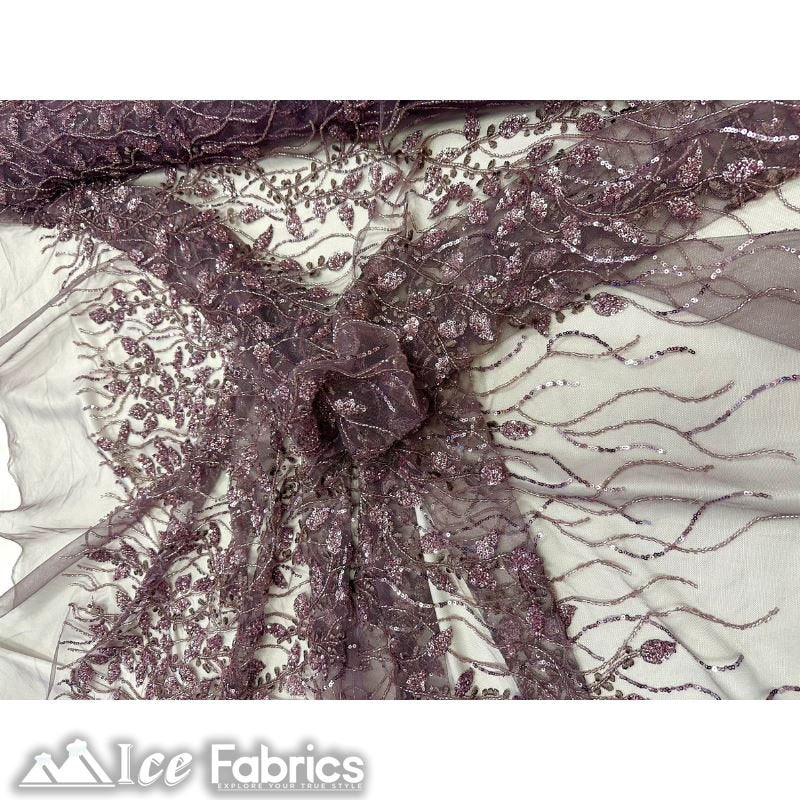 Beautiful Embroidery Floral Lace Sequin Beaded FabricICE FABRICSICE FABRICSDark LavenderBy The Yard (58 inches Wide)Beautiful Embroidery Floral Lace Sequin Beaded Fabric ICE FABRICS Dark Lavender