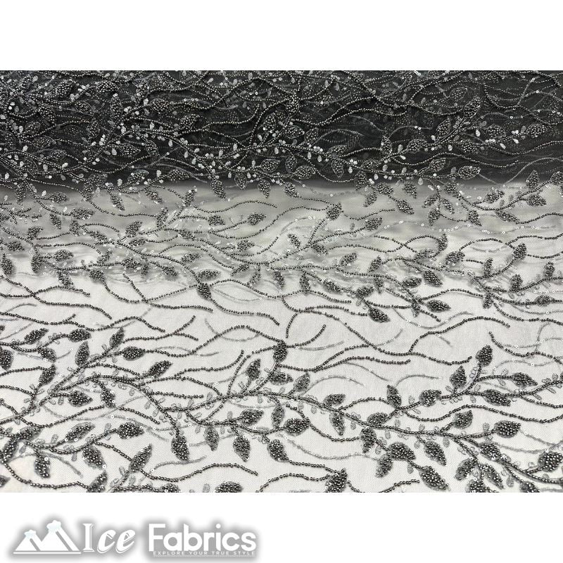 Beautiful Embroidery Floral Lace Sequin Beaded FabricICE FABRICSICE FABRICSCharcoal GrayBy The Yard (58 inches Wide)Beautiful Embroidery Floral Lace Sequin Beaded Fabric ICE FABRICS Charcoal Gray