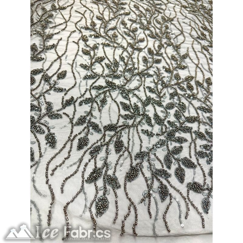 Beautiful Embroidery Floral Lace Sequin Beaded FabricICE FABRICSICE FABRICSCharcoal GrayBy The Yard (58 inches Wide)Beautiful Embroidery Floral Lace Sequin Beaded Fabric ICE FABRICS Charcoal Gray