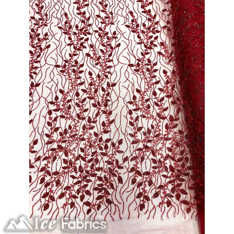 Beautiful Embroidery Floral Lace Sequin Beaded FabricICE FABRICSICE FABRICSBurgundyBy The Yard (58 inches Wide)Beautiful Embroidery Floral Lace Sequin Beaded Fabric ICE FABRICS Burgundy