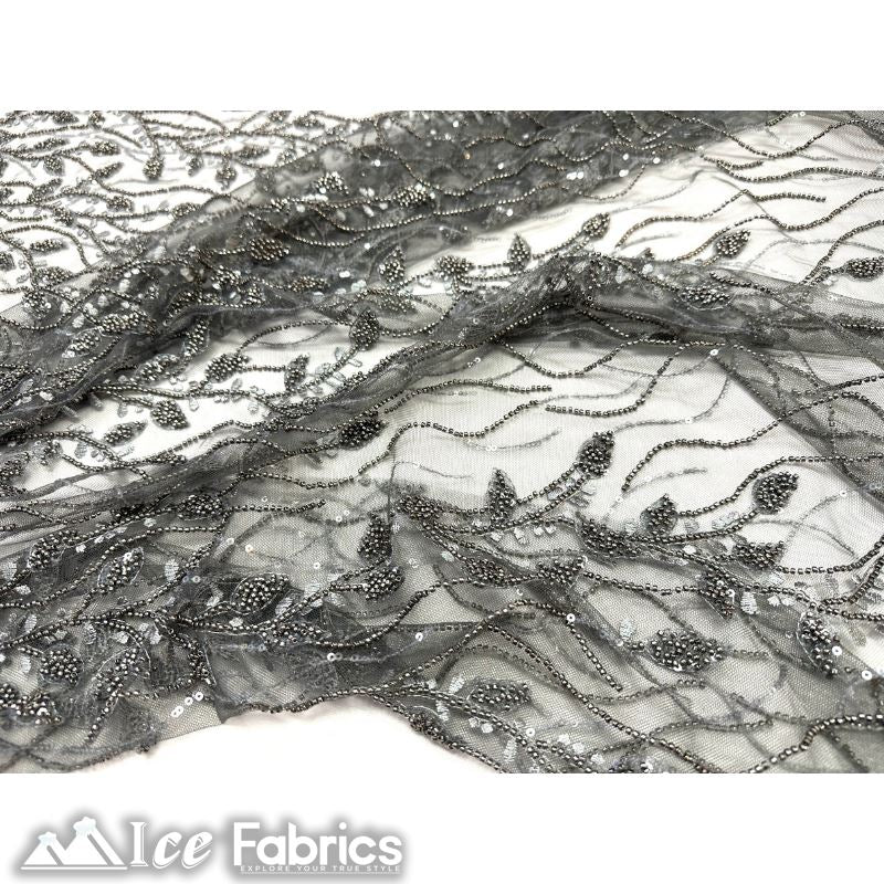 Beautiful Embroidery Floral Lace Sequin Beaded FabricICE FABRICSICE FABRICSCharcoal GrayBy The Yard (58 inches Wide)Beautiful Embroidery Floral Lace Sequin Beaded Fabric ICE FABRICS Charcoal Gray