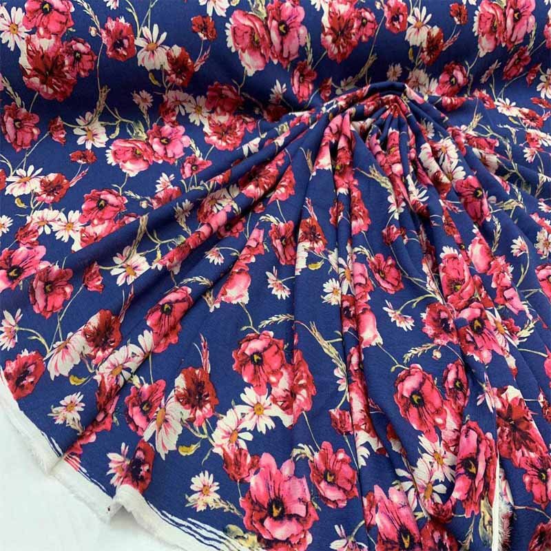 Beautiful Pink Flowers On Blue Soft Flowy Organic Rayon Challis FabricChallis FabricICEFABRICICE FABRICSBeautiful Pink Flowers On Blue Soft Flowy Organic Rayon Challis Fabric ICEFABRIC