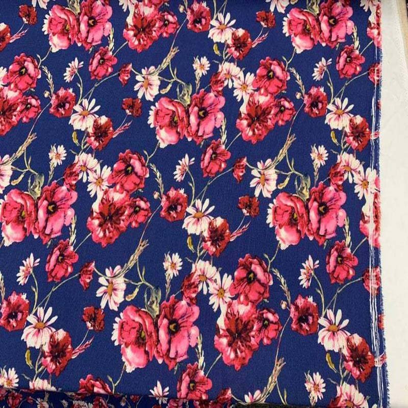 Beautiful Pink Flowers On Blue Soft Flowy Organic Rayon Challis FabricChallis FabricICEFABRICICE FABRICSBeautiful Pink Flowers On Blue Soft Flowy Organic Rayon Challis Fabric ICEFABRIC
