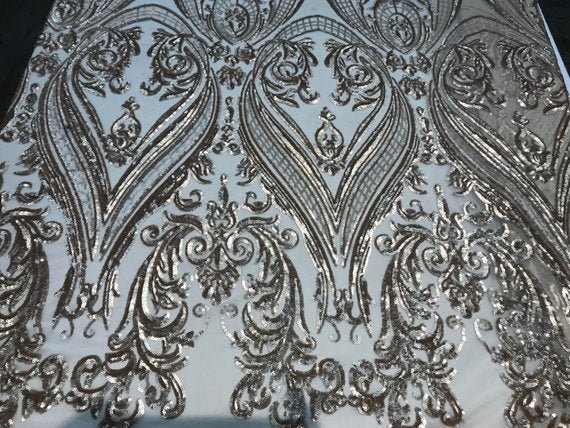 Beige Arabic Design Embroidered 4 Way Stretch Sequin Fabric Sold By The YardICE FABRICSICE FABRICSBy The Yard (58" Wide)Beige Arabic Design Embroidered 4 Way Stretch Sequin Fabric Sold By The Yard ICE FABRICS