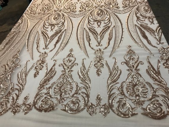 Beige Arabic Design Embroidered 4 Way Stretch Sequin Fabric Sold By The YardICE FABRICSICE FABRICSBy The Yard (58" Wide)Beige Arabic Design Embroidered 4 Way Stretch Sequin Fabric Sold By The Yard ICE FABRICS
