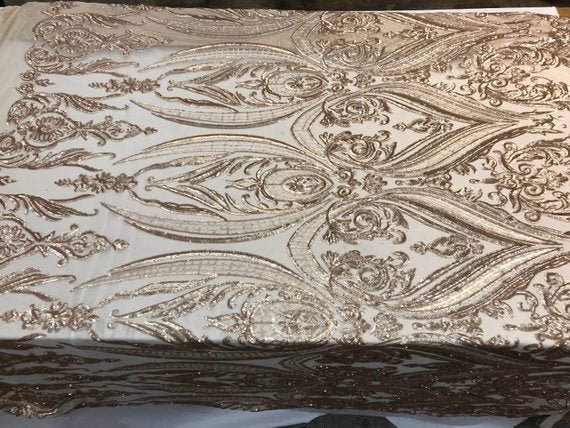 Beige Arabic Design Embroidered 4 Way Stretch Sequin Fabric Sold By The YardICE FABRICSICE FABRICSBy The Yard (58" Wide)Beige Arabic Design Embroidered 4 Way Stretch Sequin Fabric Sold By The Yard ICE FABRICS