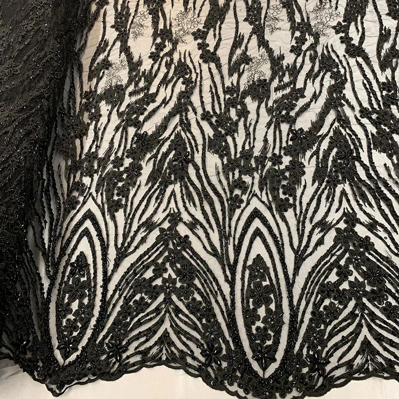 Black Eden Floral Embroidered Handmade Beaded FabricICEFABRICICE FABRICSBlackBy The YardBlack Eden Floral Embroidered Handmade Beaded Fabric ICEFABRIC