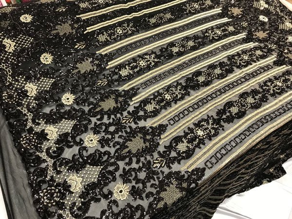 Black Fine Embroidered Sequin 4 Way Stretch Fabric For Wedding Prom Fashion Decorations DressesICE FABRICSICE FABRICSBy The Yard (58" Wide)Black Fine Embroidered Sequin 4 Way Stretch Fabric For Wedding Prom Fashion Decorations Dresses ICE FABRICS