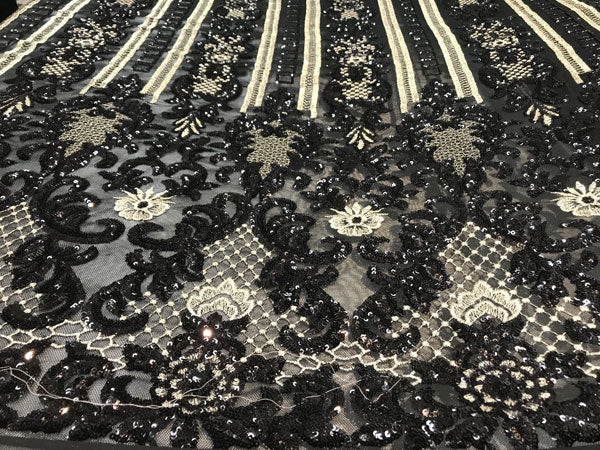 Black Fine Embroidered Sequin 4 Way Stretch Fabric For Wedding Prom Fashion Decorations DressesICE FABRICSICE FABRICSBy The Yard (58" Wide)Black Fine Embroidered Sequin 4 Way Stretch Fabric For Wedding Prom Fashion Decorations Dresses ICE FABRICS