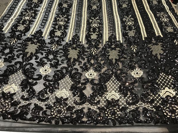 Black Fine Embroidered Sequin 4 Way Stretch Fabric For Wedding Prom Fashion Decorations DressesICE FABRICSICE FABRICSBy The Yard (58" Wide)Black Fine Embroidered Sequin 4 Way Stretch Fabric For Wedding Prom Fashion Decorations Dresses ICE FABRICS