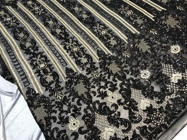 Black Fine Embroidered Sequin 4 Way Stretch Fabric For Wedding Prom Fashion Decorations DressesICE FABRICSICE FABRICSBy The Yard (58" Wide)Black Fine Embroidered Sequin 4 Way Stretch Fabric For Wedding Prom Fashion Decorations Dresses ICE FABRICS