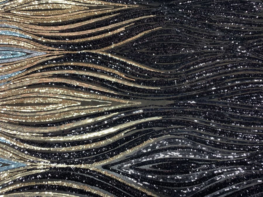 Black Gold Sage Silver On Black Mesh Iridescent Fabric/ Embroidery 4 Way Stretch Sequin Fabric.ICEFABRICICE FABRICSBlack Gold Sage Silver On Black MeshBy The Yard (58" Wide)Black Gold Sage Silver On Black Mesh Iridescent Fabric/ Embroidery 4 Way Stretch Sequin Fabric. ICEFABRIC