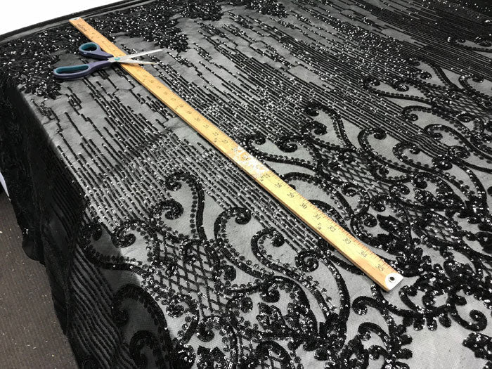 Black Luxury Design 4 Way Stretch Sequin Fabric By The YardICE FABRICSICE FABRICSBy The Yard (58" Wide)Black Luxury Design 4 Way Stretch Sequin Fabric By The Yard ICE FABRICS