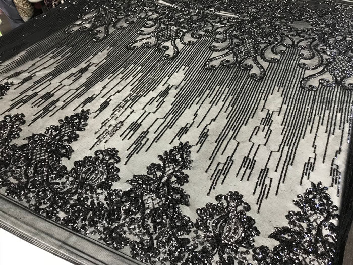 Black Luxury Design 4 Way Stretch Sequin Fabric By The YardICE FABRICSICE FABRICSBy The Yard (58" Wide)Black Luxury Design 4 Way Stretch Sequin Fabric By The Yard ICE FABRICS