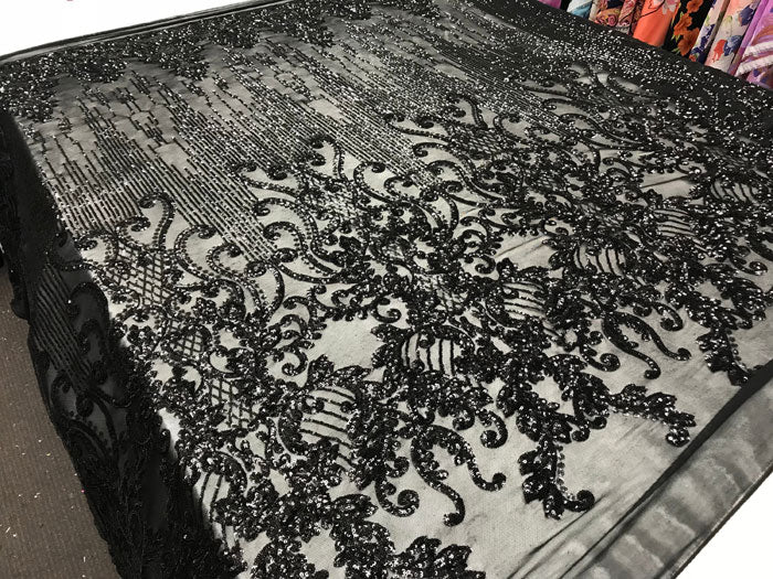 Black Luxury Design 4 Way Stretch Sequin Fabric By The YardICE FABRICSICE FABRICSBy The Yard (58" Wide)Black Luxury Design 4 Way Stretch Sequin Fabric By The Yard ICE FABRICS
