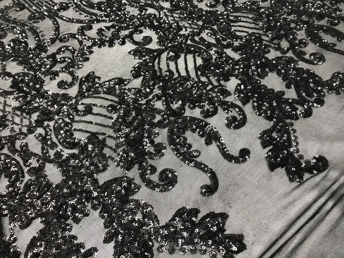 Black Luxury Design 4 Way Stretch Sequin Fabric By The YardICE FABRICSICE FABRICSBy The Yard (58" Wide)Black Luxury Design 4 Way Stretch Sequin Fabric By The Yard ICE FABRICS