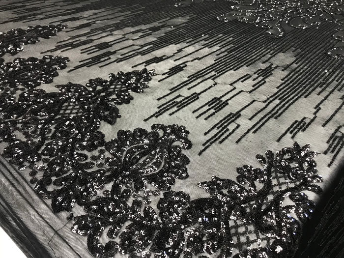 Black Luxury Design 4 Way Stretch Sequin Fabric By The YardICE FABRICSICE FABRICSBy The Yard (58" Wide)Black Luxury Design 4 Way Stretch Sequin Fabric By The Yard ICE FABRICS