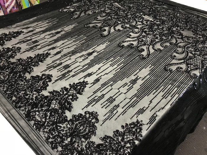 Black Luxury Design 4 Way Stretch Sequin Fabric By The YardICE FABRICSICE FABRICSBy The Yard (58" Wide)Black Luxury Design 4 Way Stretch Sequin Fabric By The Yard ICE FABRICS
