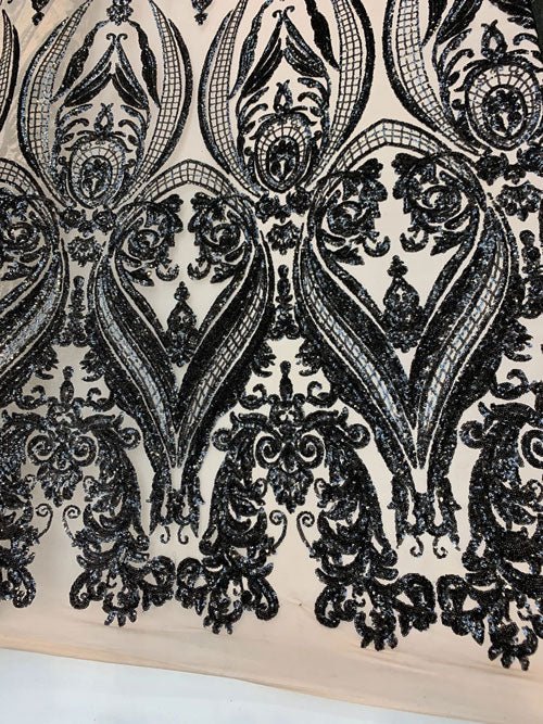 Black On Nude Mesh Elegant Stretch Sequin Fabric_ Lace FabricICEFABRICICE FABRICSBlack On Nude MeshBy The Yard (58" Wide)Black On Nude Mesh Elegant Stretch Sequin Fabric_ Lace Fabric ICEFABRIC