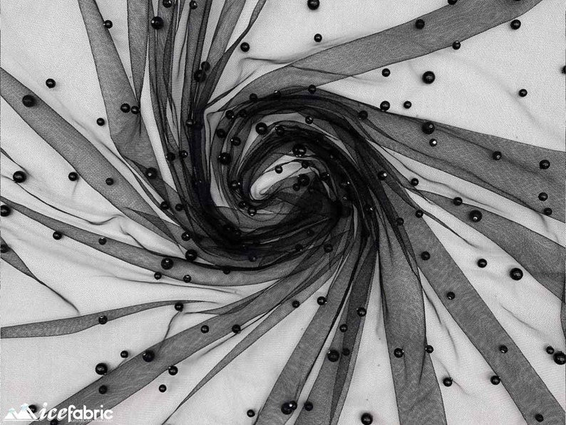 Black Pearls Lace Beaded Fabric on Tulle for Bridal FabricICE FABRICSICE FABRICSBy The YardBlack Pearls Lace Beaded Fabric on Tulle for Bridal Fabric ICE FABRICS